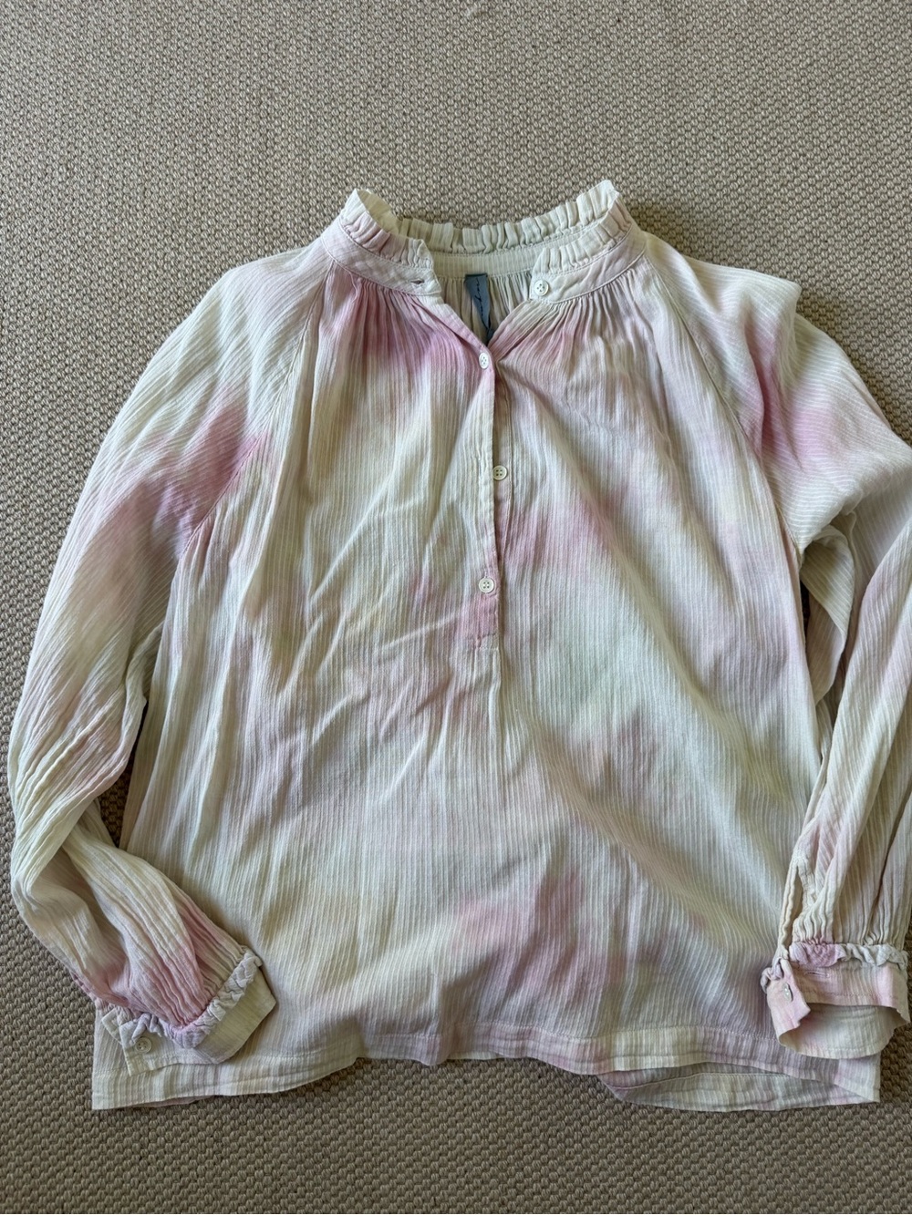 Raquel Allegra Cream Blouse with Pink and Pale Yellow Tie-Dye